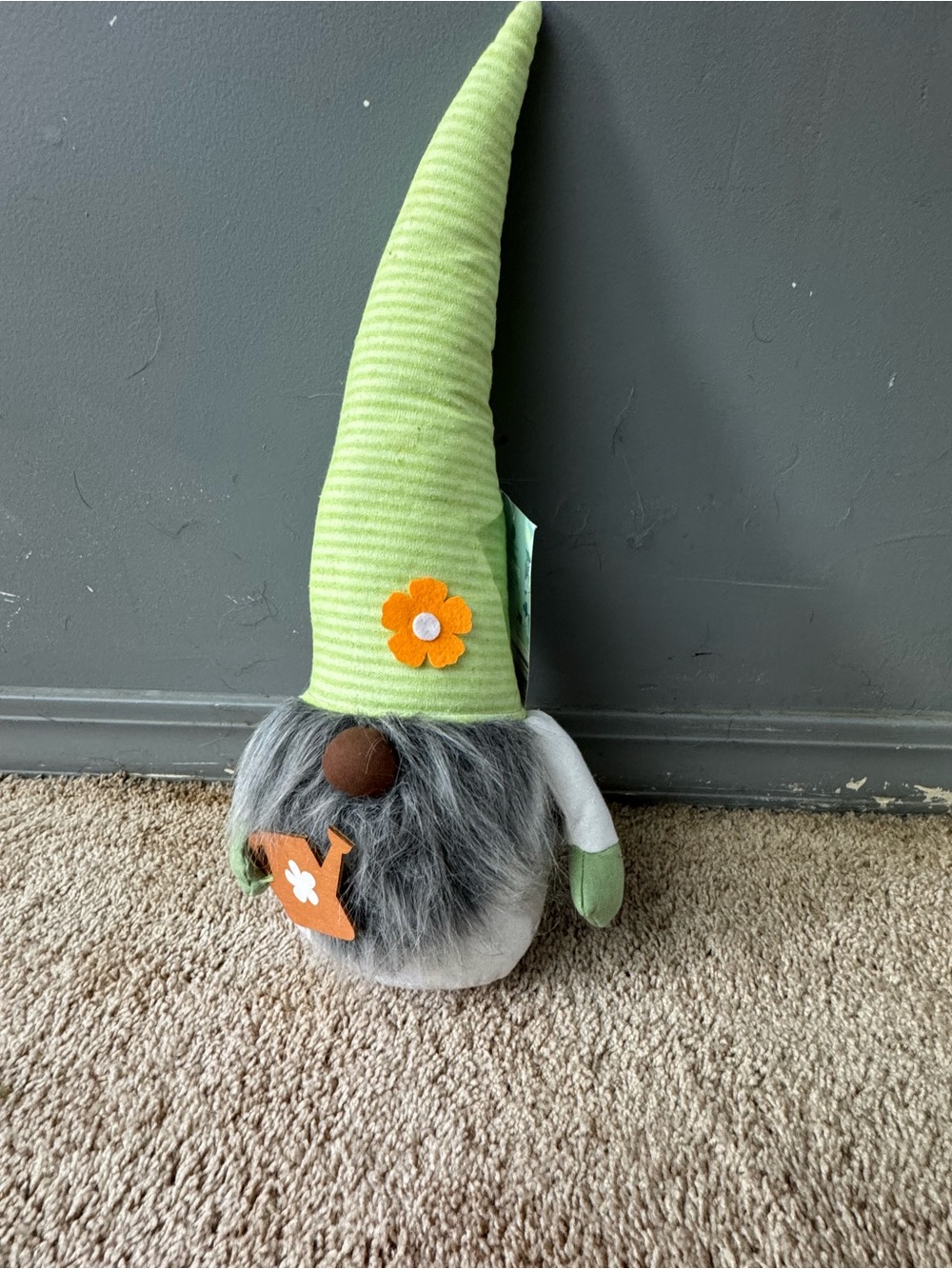 Green Garden Gnome Plush with Orange Flower